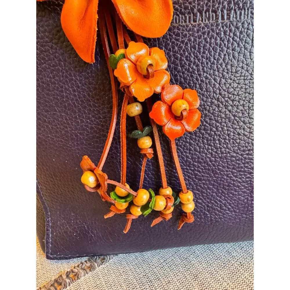 Orange Daisy Flower Bag Charm Genuine Leather Purse Charm Flowers